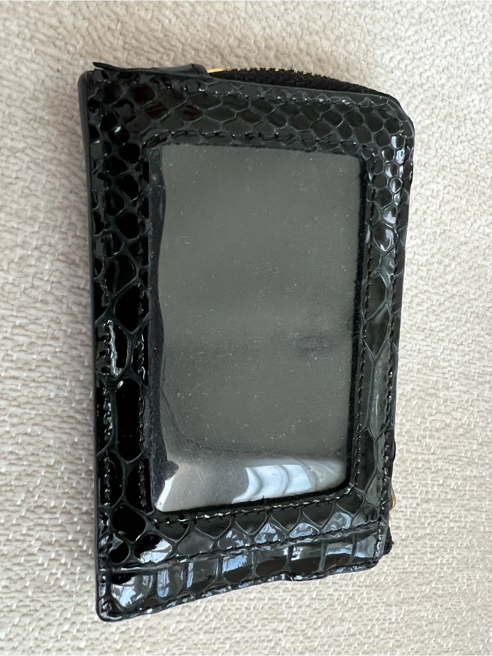 Stuart Weitzman Black Leather Card Holder with Gold Accents